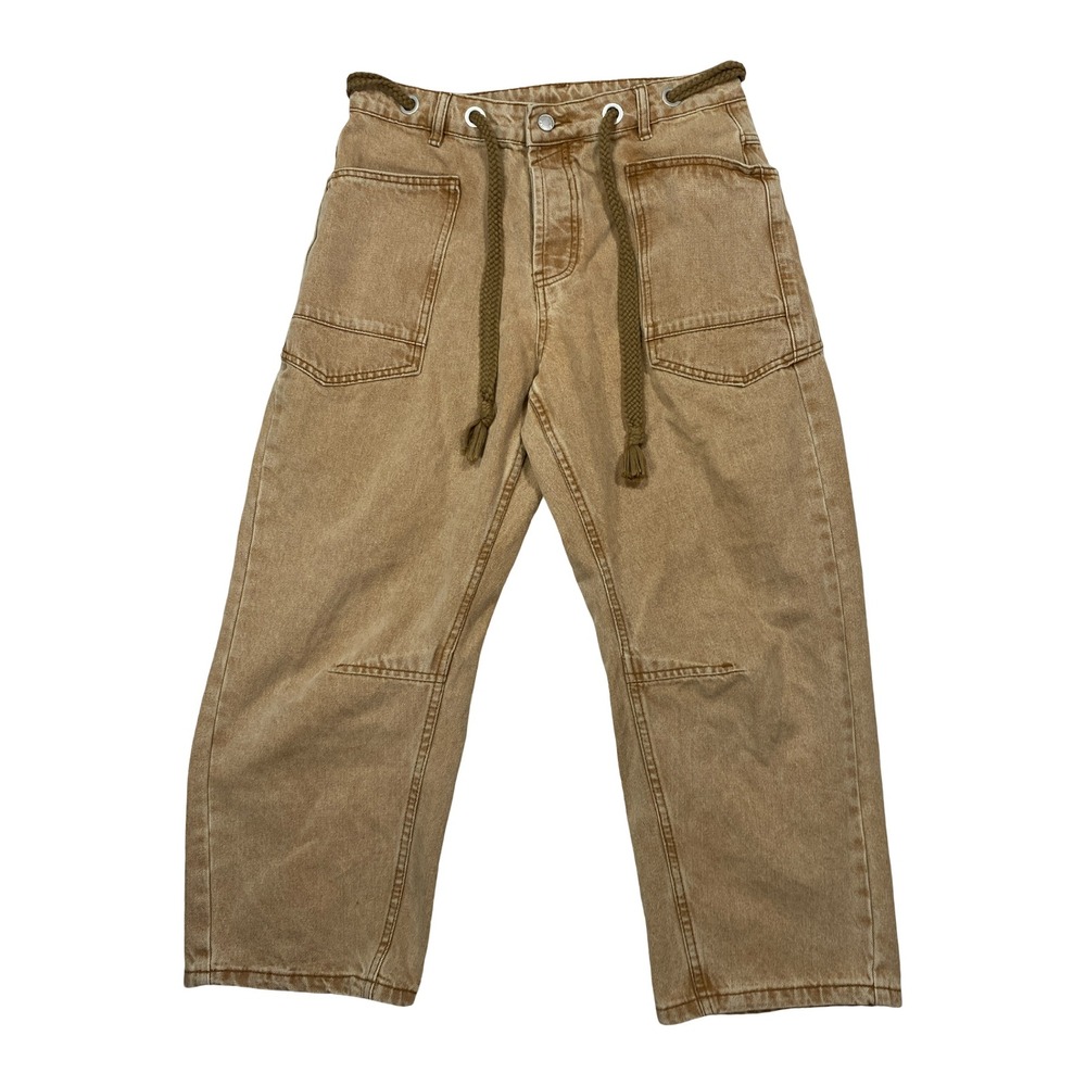 Aaron & Amber Camel Tan Cargo Barrel  Leg Button Fly Rope Drawstring Medium